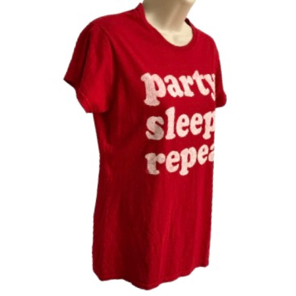 PARTY SLEEP REPEAT Red and White Crew Neck T shirt Juniors Large - Picture 2 of 11